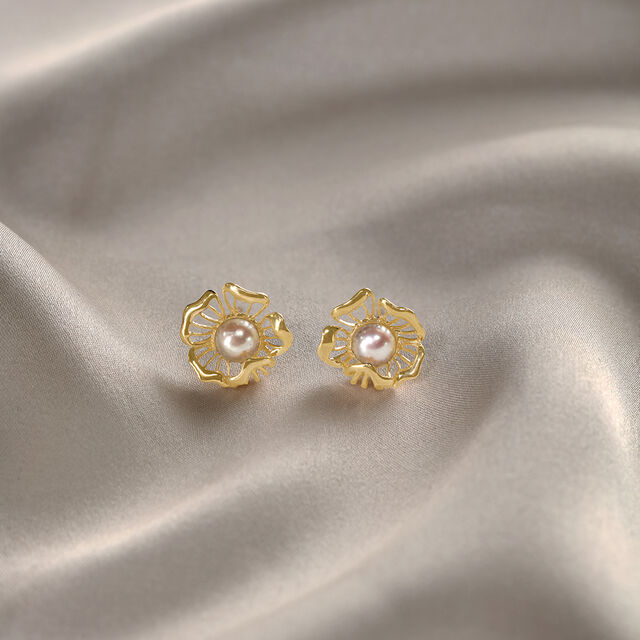 Floral Whispers 14 Kt Gold & Pearl Stud Earrings,,hi-res image number null