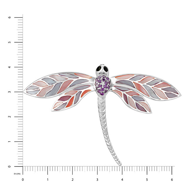 Silver Dragonfly Brooch With Rich Purple Stones,,hi-res image number null