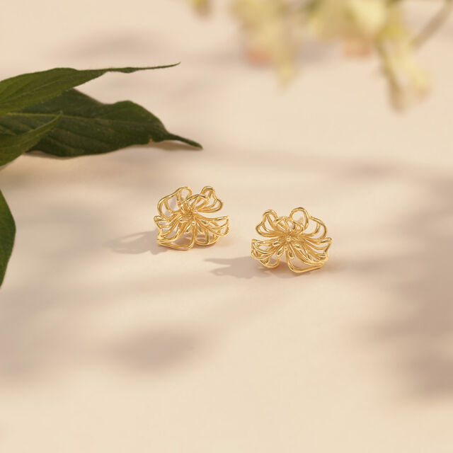 Floral Doodle Gold Stud Earrings,,hi-res image number null