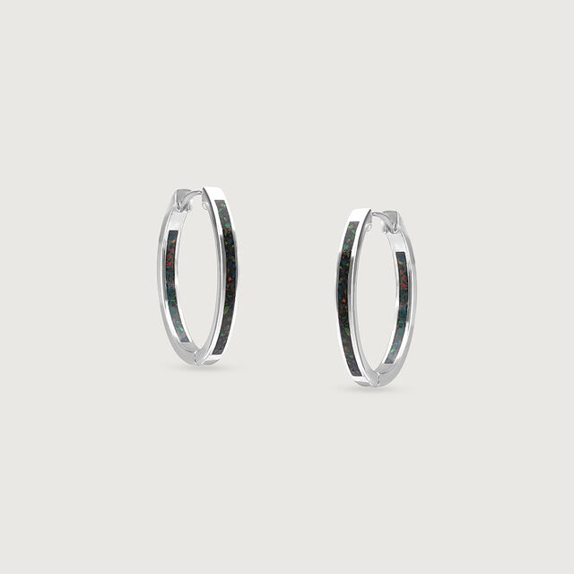 Vibrant Textured Opal Silver Hoop Earrings,,hi-res image number null