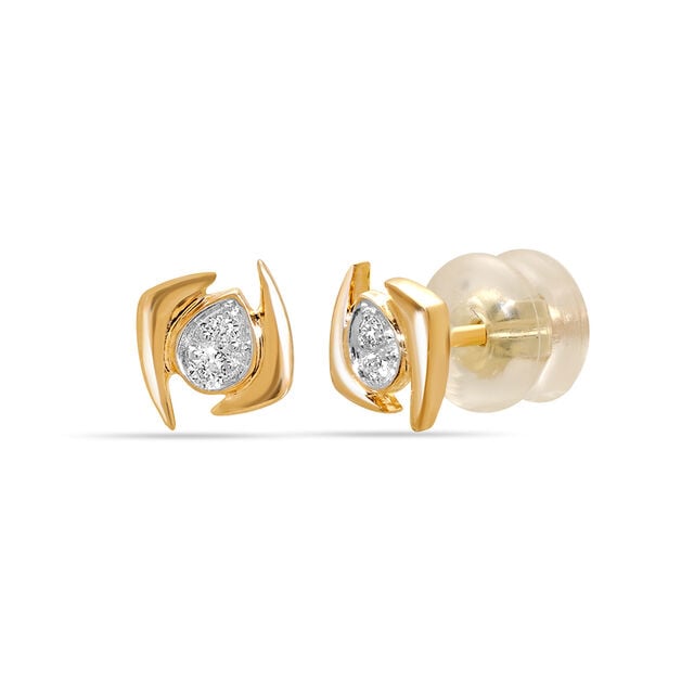 14 KT Yellow Gold Sparkling Diamond Stud Earrings,,hi-res view 2