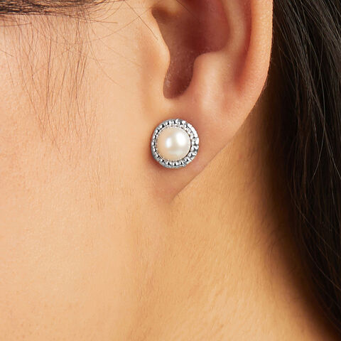 Minimalist Pearl Silver Stud Earrings