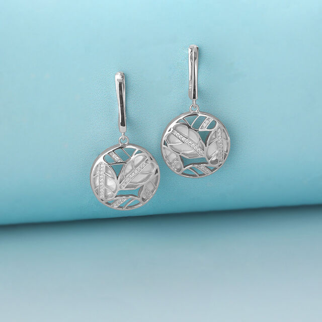 Mother of Pearl Charming Silver Hoop Earrings,,hi-res image number null