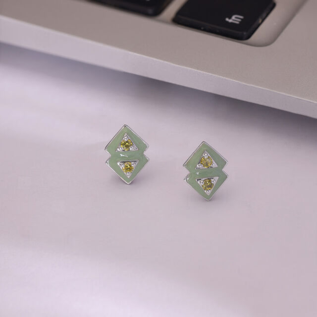 Olive Gleam Silver Stud Earrings,,hi-res image number null