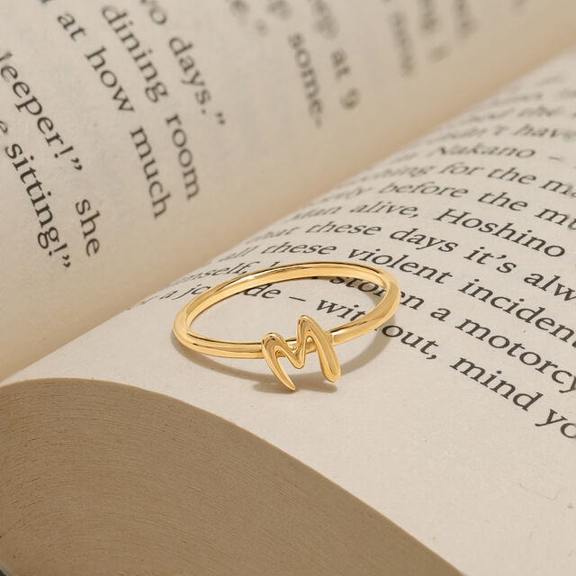 Letter W 14KT Yellow Gold Initial Ring,,hi-res image number null