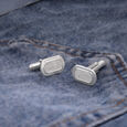 Oval Line Silver Cufflinks,,hi-res view 1