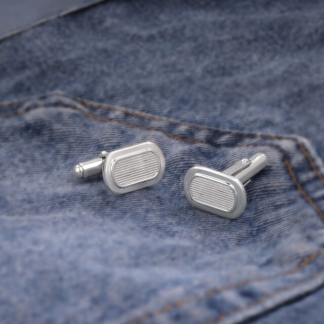 Oval Line Silver Cufflinks,,hi-res image number null
