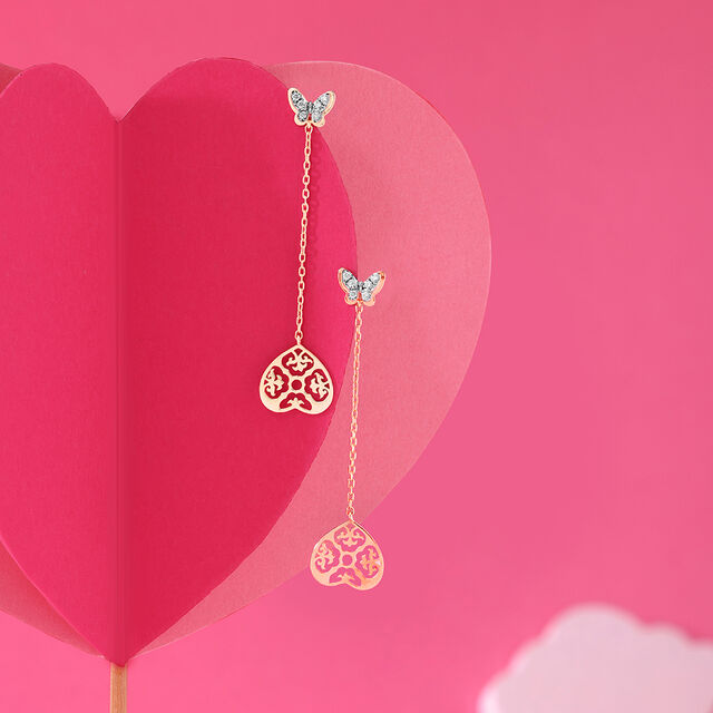 Dazzling Heart 14KT Rose & White Gold Diamond Drop Earrings,,hi-res image number null