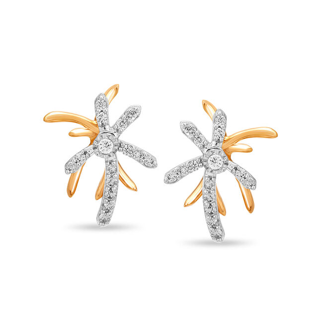 18KT Yellow and White Gold Dazzling Floral Stud Earrings,,hi-res image number null