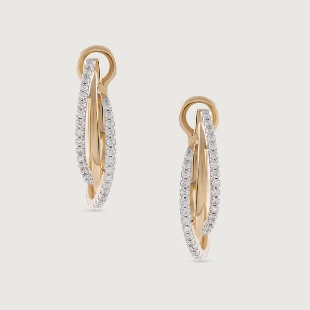 Sleek Elegance Gold & Diamond Hoop Earrings,,hi-res image number null