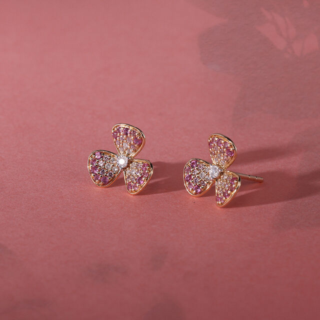 14KT Yellow Gold Floral Elegance Diamond Earrings,,hi-res image number null
