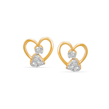 14 KT Yellow Gold Slender Hearts Diamond Stud Earrings