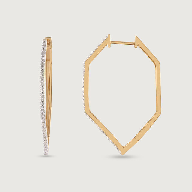 Hexa Bold Gold & Diamond Hoop Earrings,,hi-res image number null