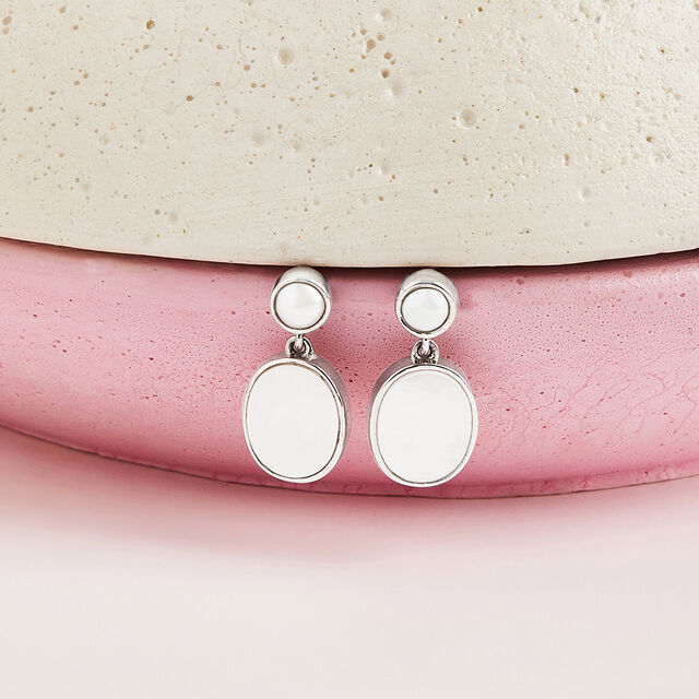 Luminous Pearl Silver Drop Earrings,,hi-res image number null