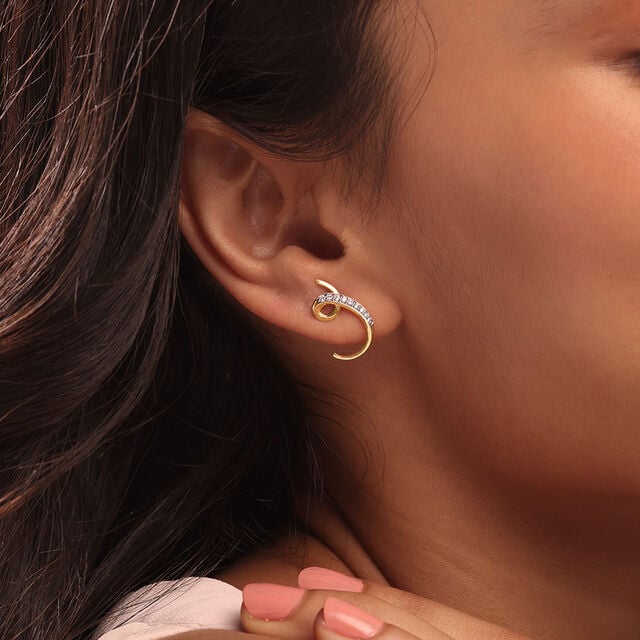 Ethereal Curves 14 Kt Gold & Diamond Hoop Earrings,,hi-res image number null
