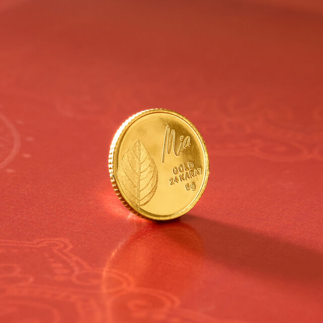 5 gm 24 Karat Tulsi Leaf Gold Coin (9999 Purity),,hi-res image number null