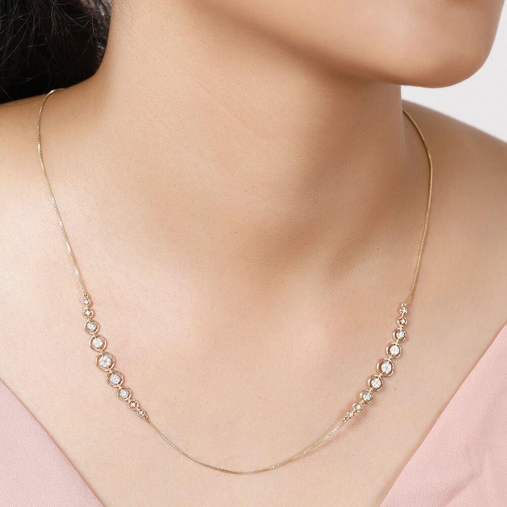 14KT Yellow Gold Unique Circle Diamond Long to short Haram
