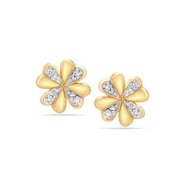 14KT Yellow Gold Fortune Clover Diamond Stud Earring