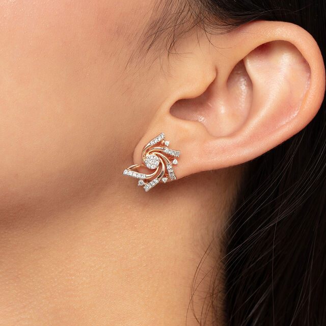 Whirling Glow Gold & Diamond Stud Earrings,,hi-res image number null