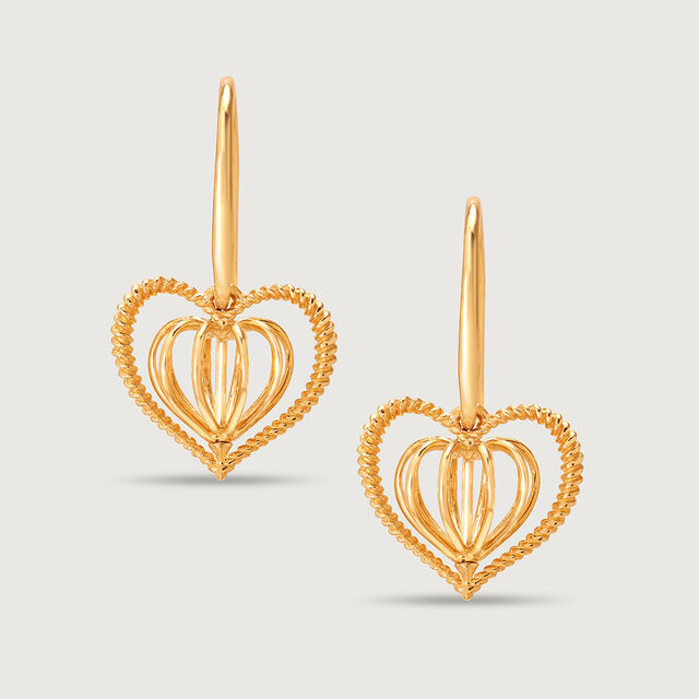 Dangling Hearts 14KT  Gold Hoop Earring for her,,hi-res image number null