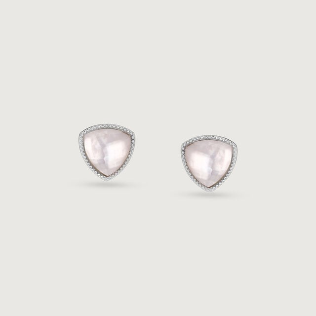 Luminous Facet Quartz Silver Stud Earrings,,hi-res image number null