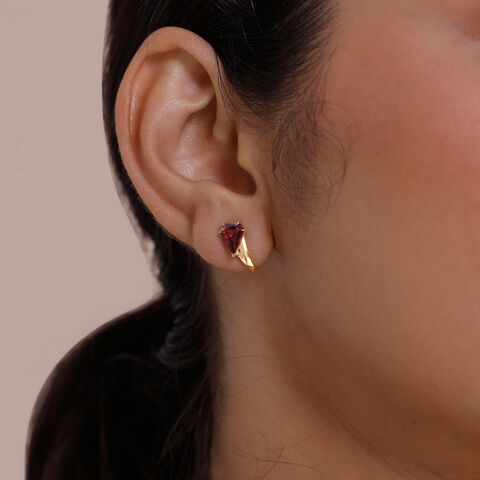 Sculptural Radiant Pink Garnet Hoop Earrings