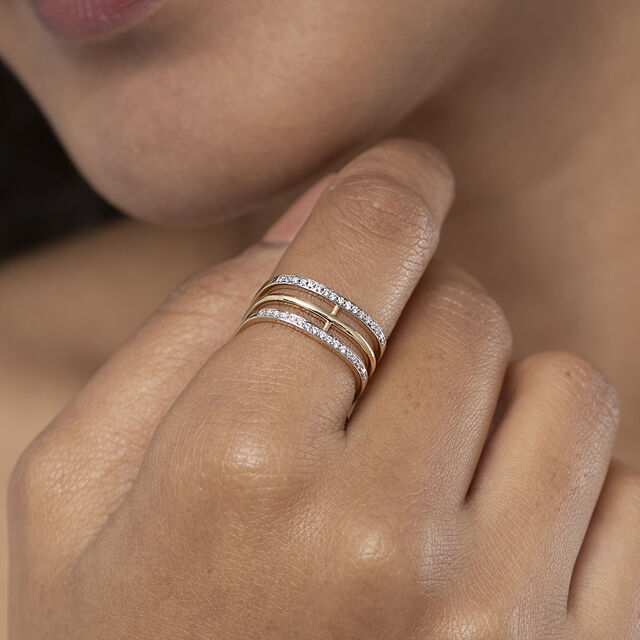 Sleek Layers Gold & Diamond Ring,,hi-res image number null