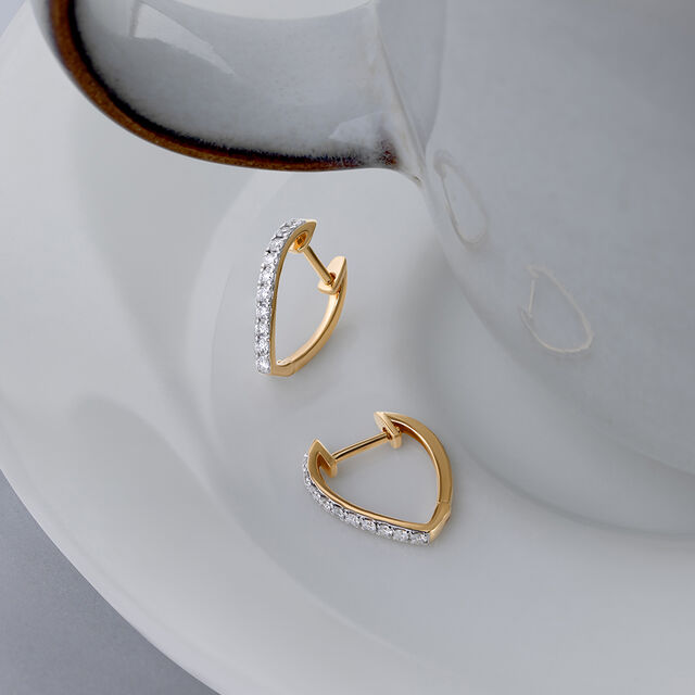 Sleek Edgy Gold & Diamond Hoop Earrings,,hi-res image number null