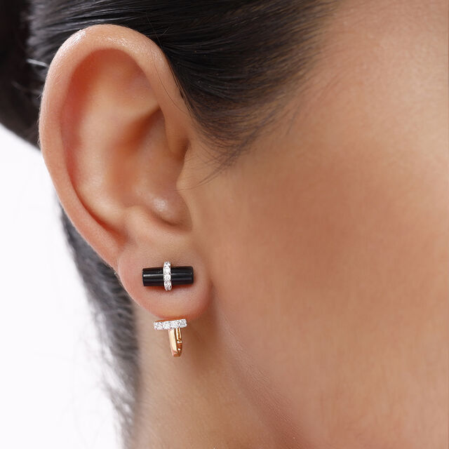 18KT Yellow Gold Abstract Glam Diamond and Onyx Drop Earrings,,hi-res view 4
