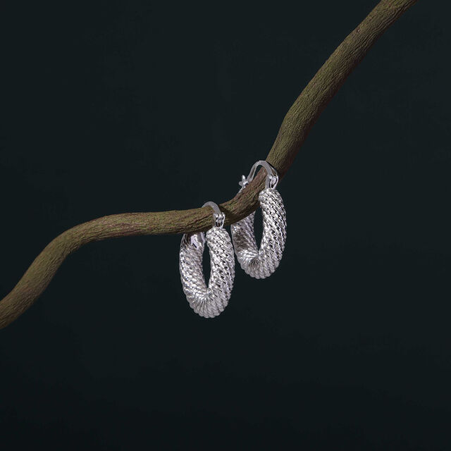 Braided Shine Silver Hoop Earrings,,hi-res image number null