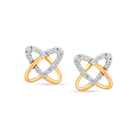 14KT Yellow Gold Entwined Hearts Diamond Stud Earrings