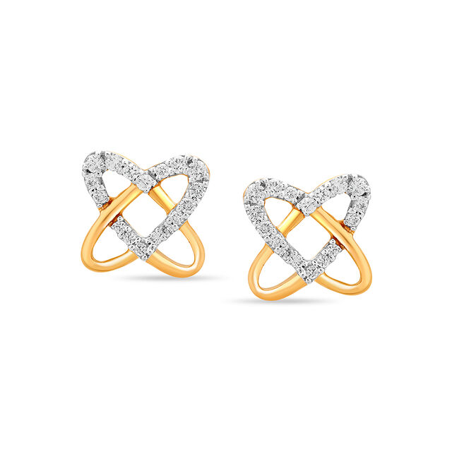 14KT Yellow Gold Entwined Hearts Diamond Stud Earrings,,hi-res image number null