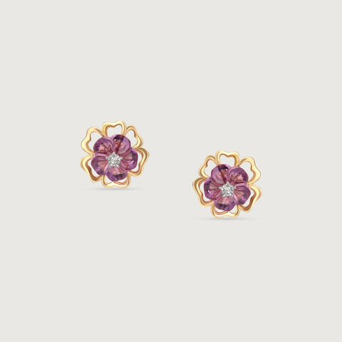 Floral Finesse Amethyst & Diamond Stud Earrings