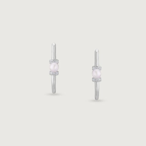 Pearl Loop Silver Hoop Earrings