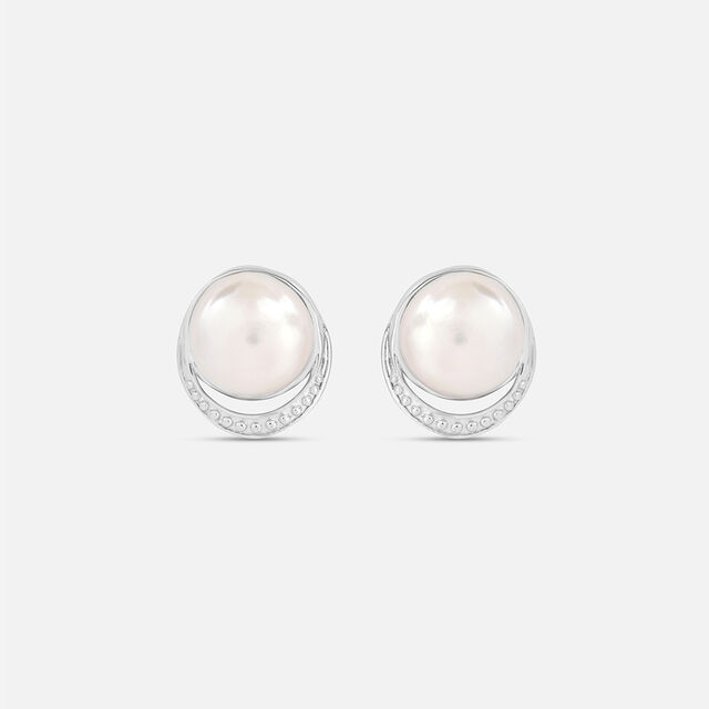 Glistening Pearl Silver Stud Earrings,,hi-res image number null