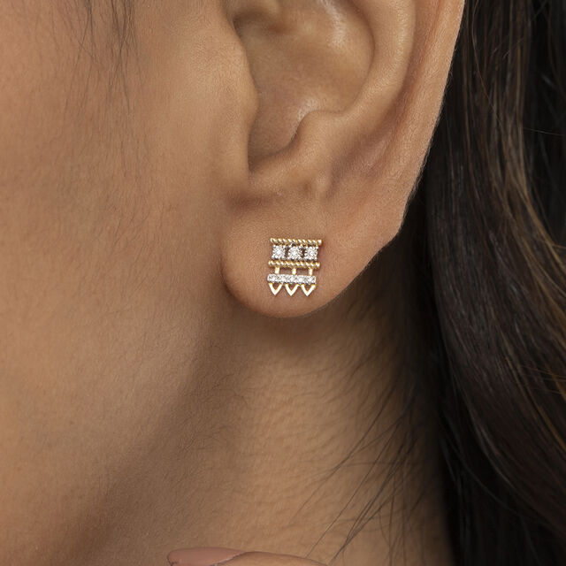 Artisan Heritage Gold & Diamond Stud Earrings,,hi-res image number null