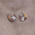 Intricate Radiant Mother of Pearl Silver Hoop Earrings,,hi-res view 1