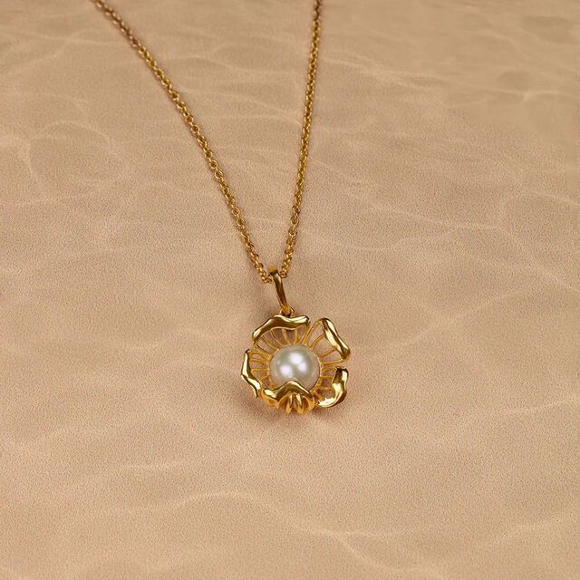 Floral Whispers 14 Kt Gold & Pearl Pendant,,hi-res image number null