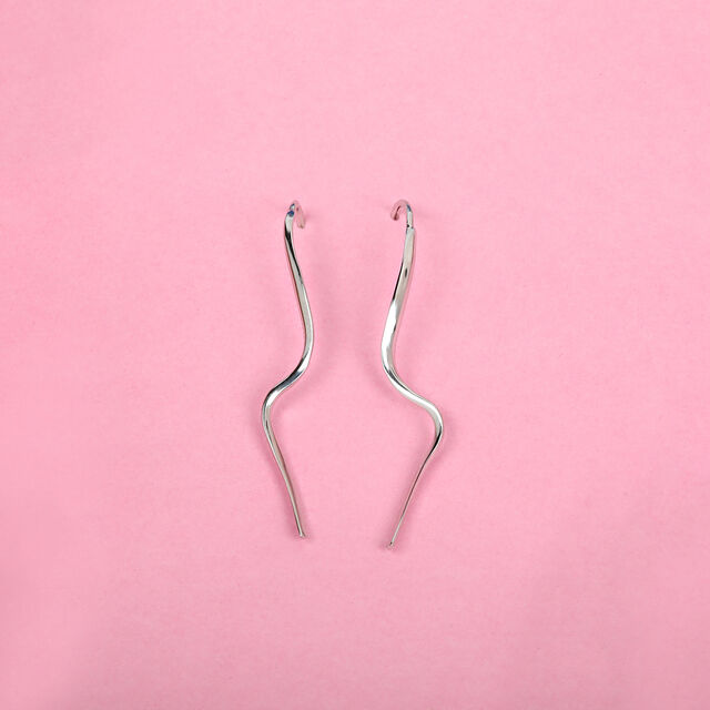 Wavy Minimalist Silver Hoop Earrings,,hi-res image number null