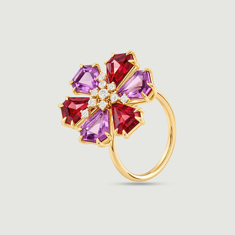 Vibrant Firework Amethyst and Garnet Ring