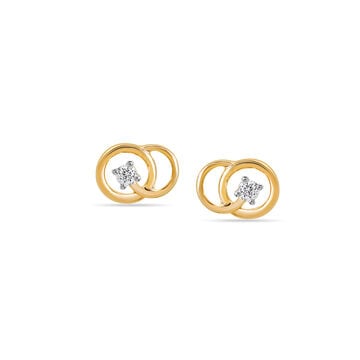 14 KT Yellow Gold Sleek Circles Diamond Stud Earrings