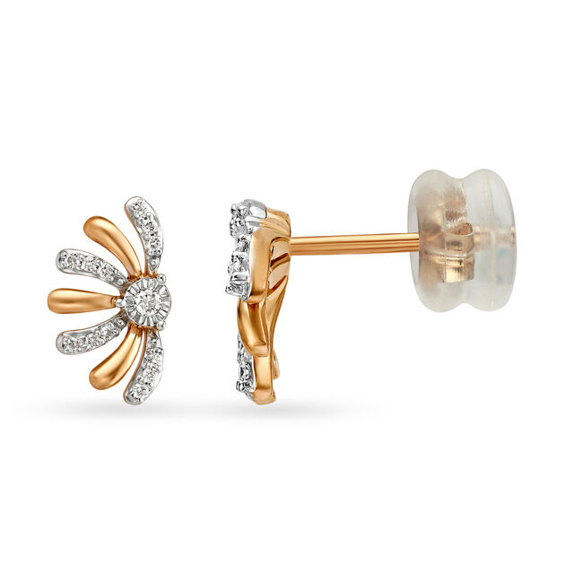 14KT Yellow Gold Fan Flower Stud Earrings,,hi-res view 2