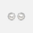 Hexagonal Pearl Silver Stud Earrings,,hi-res view 3