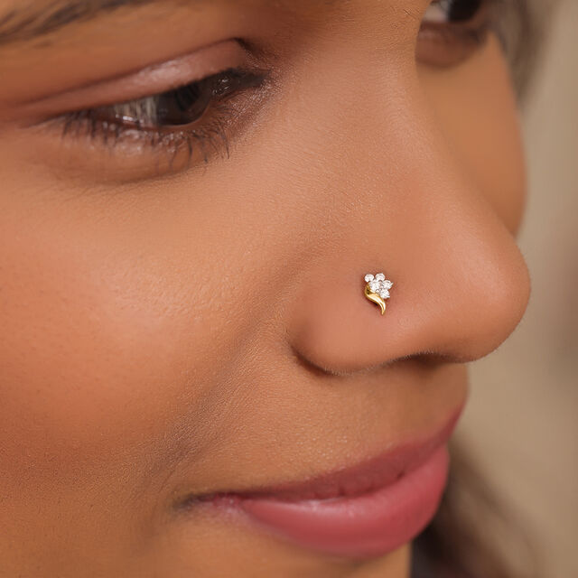 14KT Yellow Gold Diamond Nose Pin,,hi-res image number null