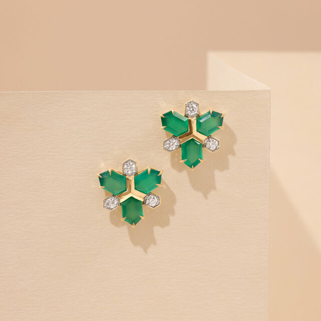 Sculptural Geometric Green Onyx Stud Earrings,,hi-res image number null
