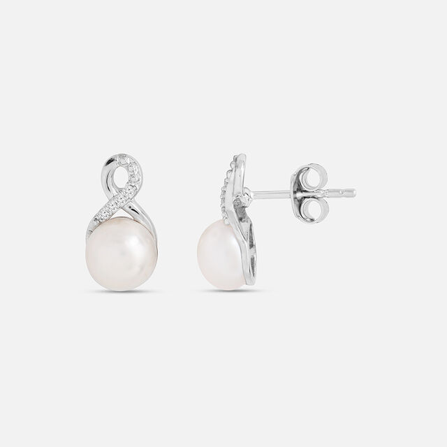 Trendy Pearl Silver Drops Earrings,,hi-res image number null
