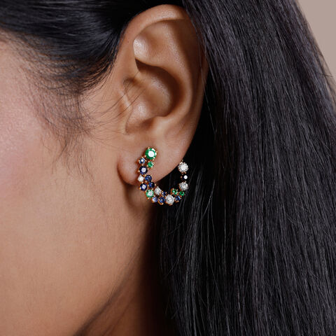 Luminous Curved Sapphire and Tsavorite Stud Earrings