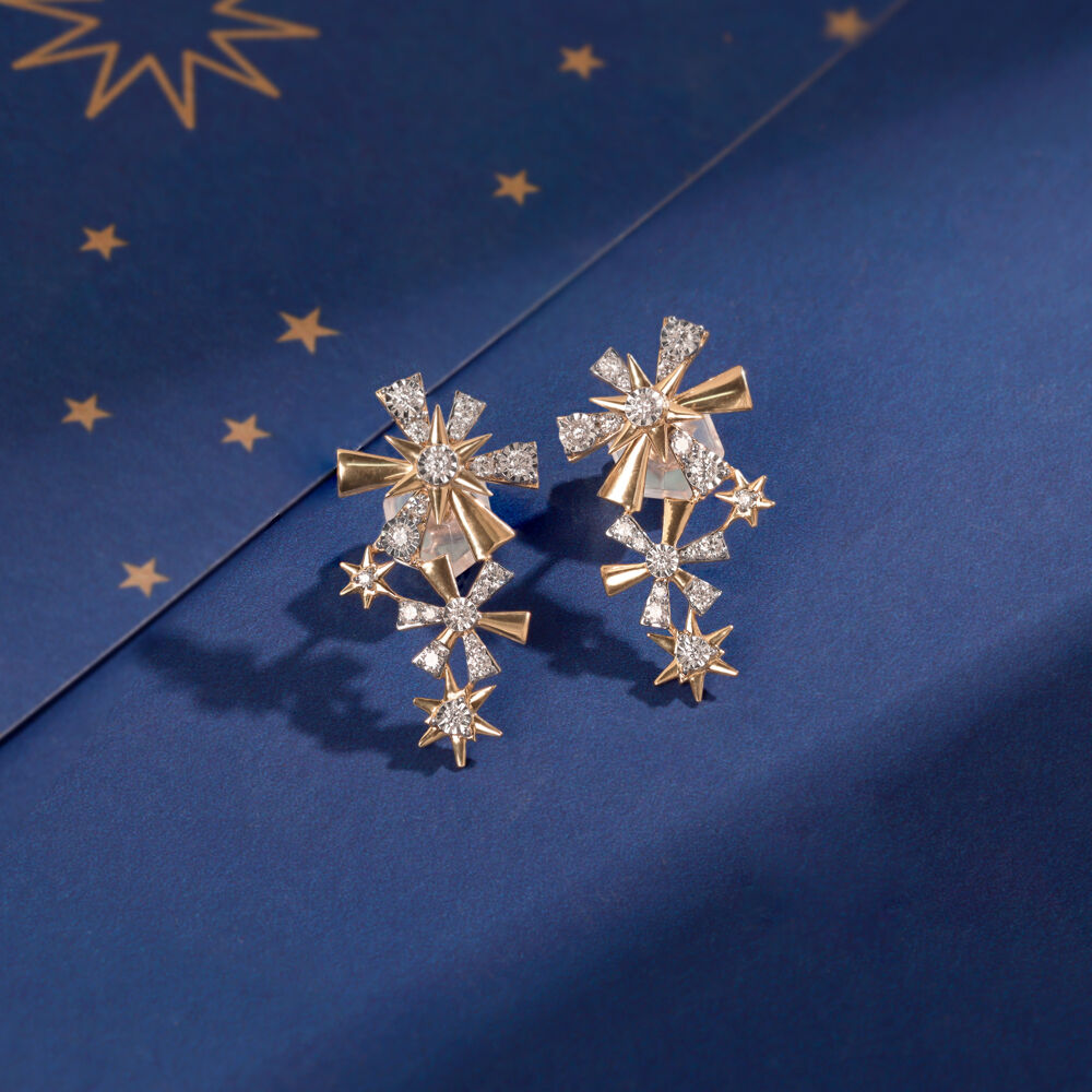 Buy Cosmic Explosion Star 14KT Diamond Stud Earrings Online Mia by Tanishq