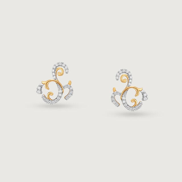 Floral Swirl Gold & Diamond Stud Earrings,,hi-res image number null