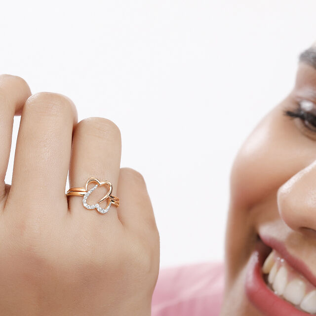 14KT Yellow and Rose Gold Connected Hearts Diamond Ring,,hi-res image number null